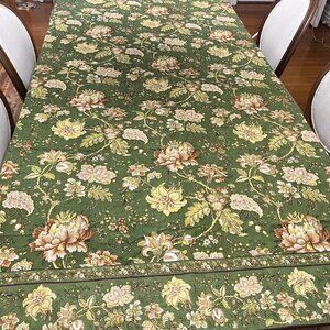 NWOT April Cornell green Fall Thanksgiving Floral tablecloth ~108"